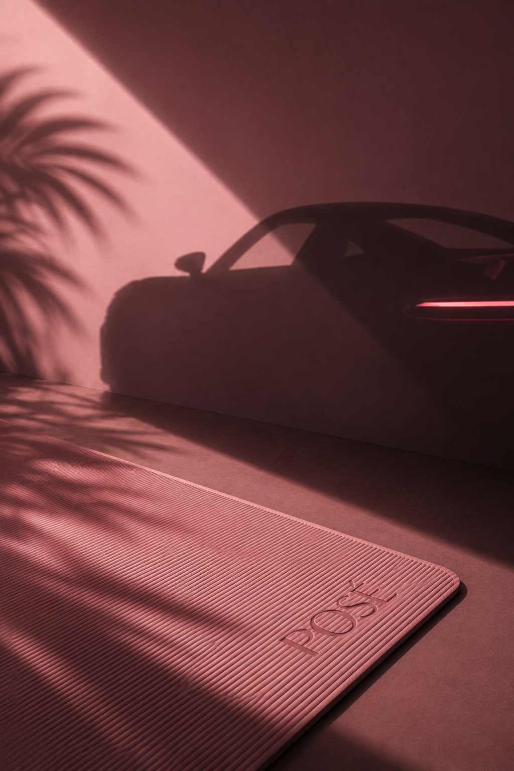 POSÉ Pilates mat with a Porsche silhouette in soft rose light